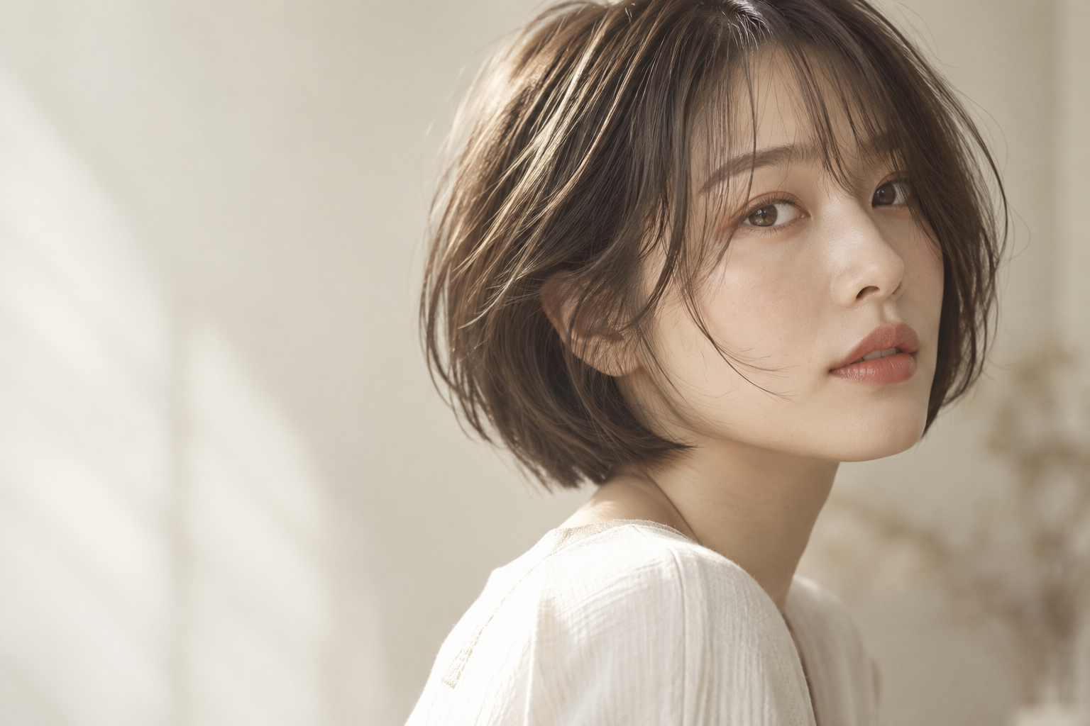 亞洲女性自然中短髮造型